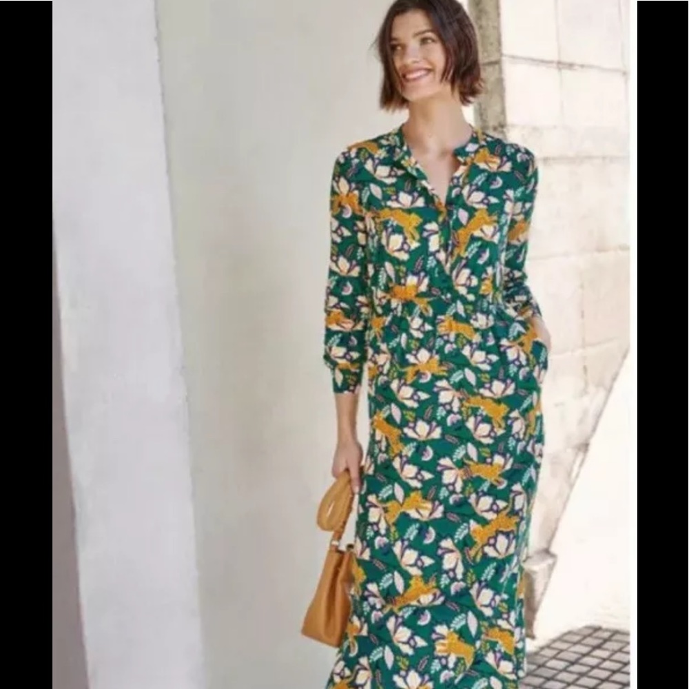 Boden Petite Long Sleeve Marina Cheetah Midi Dress Size 4P